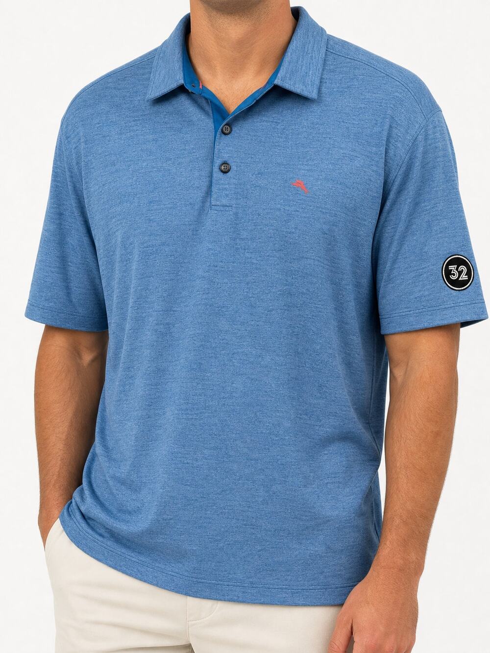 Tommy Bahama Men's Blue Heather Stretch Golf Polo Shirt XXL 32 Patch Vacation